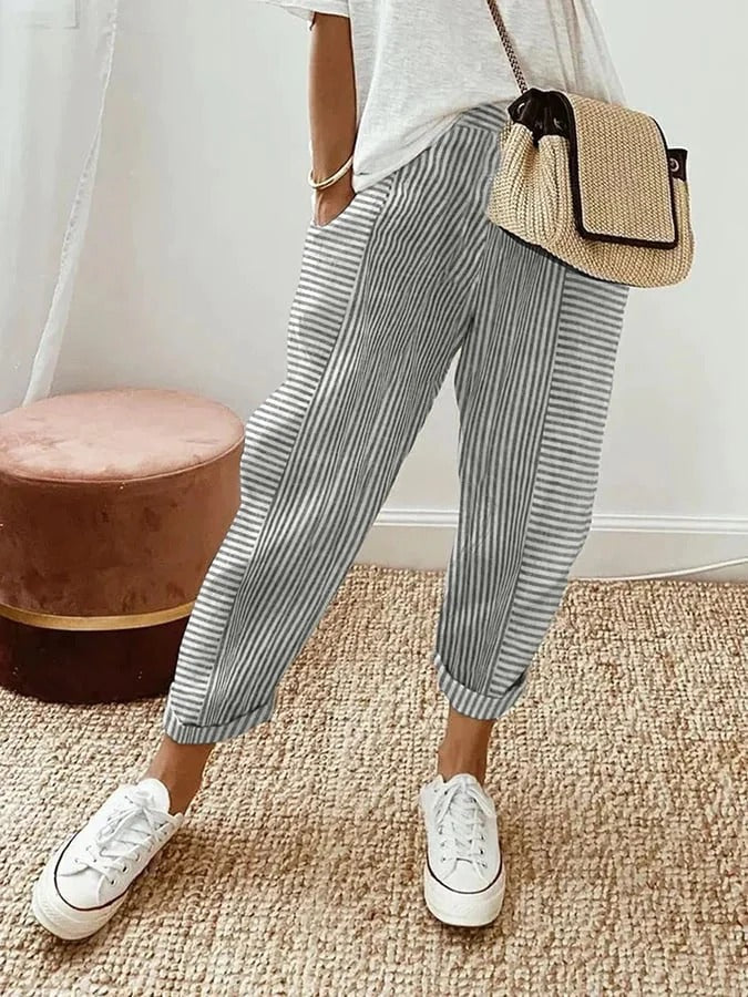 Sanne - Casual gestreepte katoenen dames broek