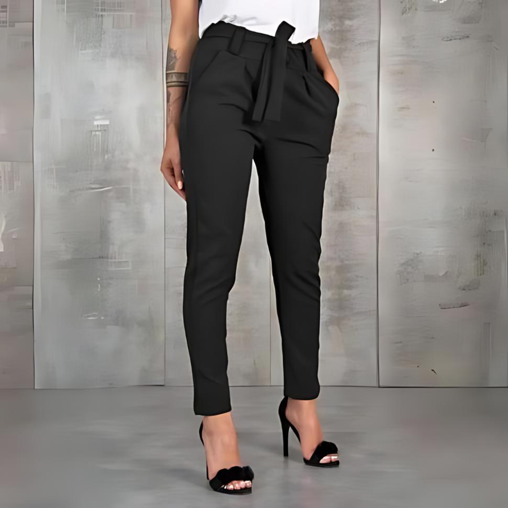 Louisa - Elegante linnen slim leg dames broek met koord