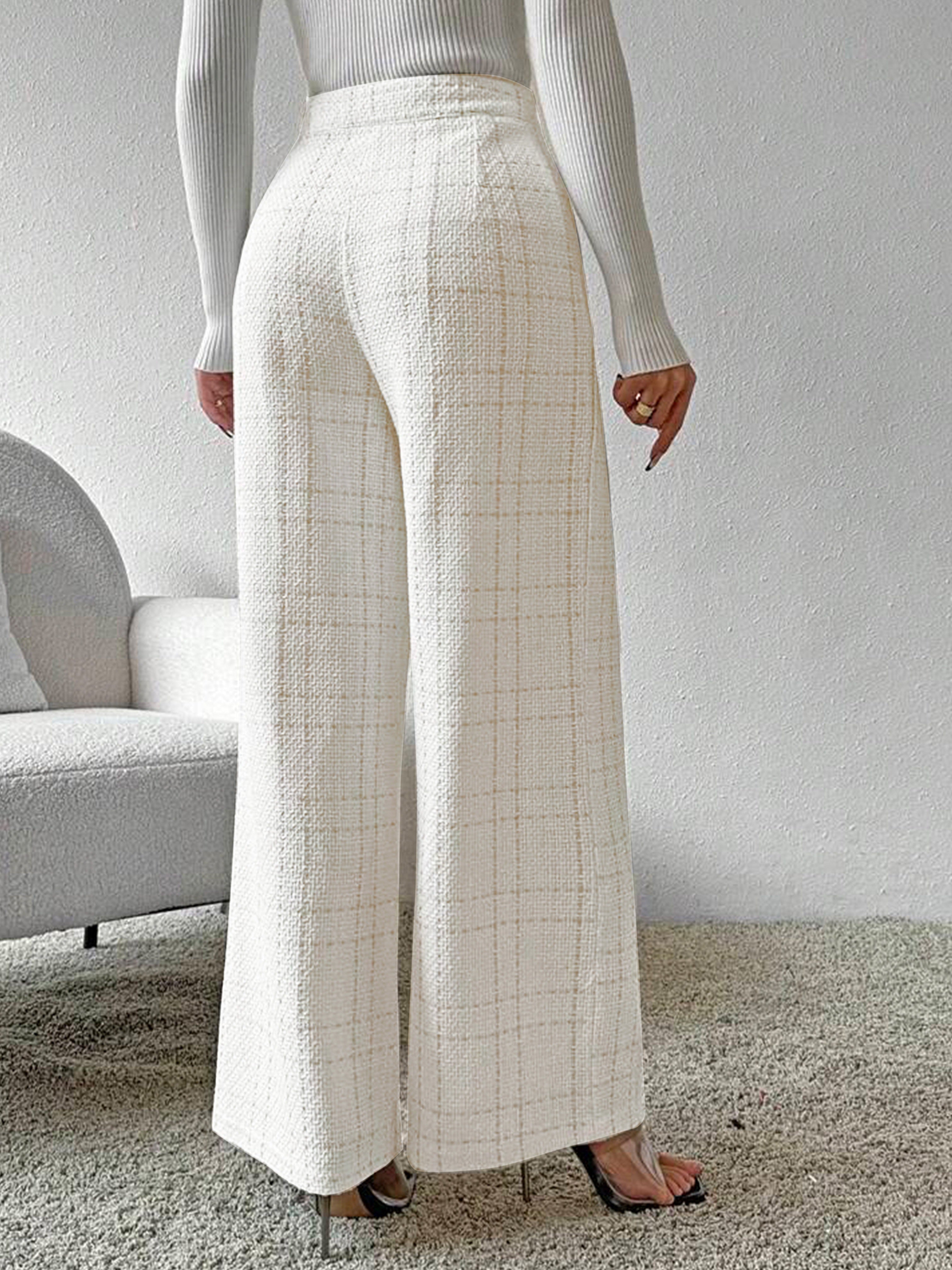 Jada - Modieuze geruite gebreide straight leg dames broek