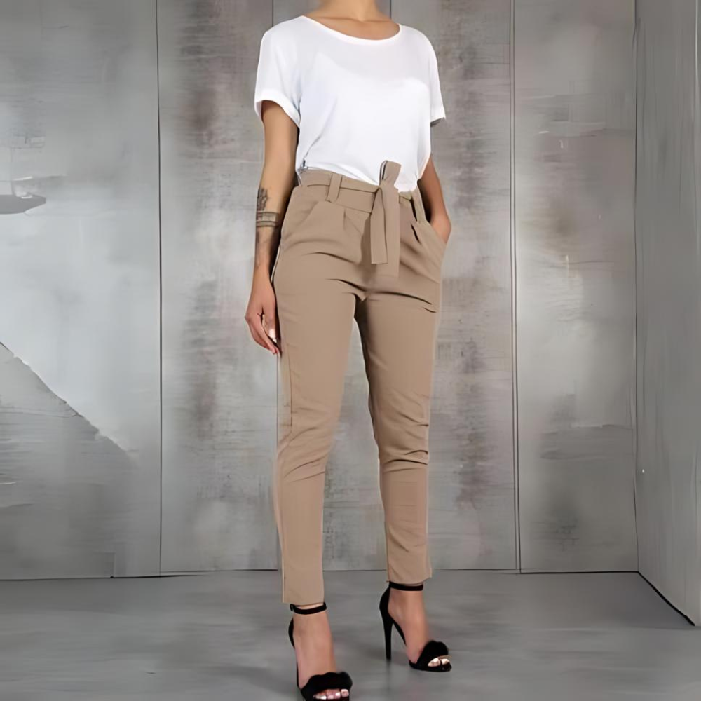 Louisa - Elegante linnen slim leg dames broek met koord