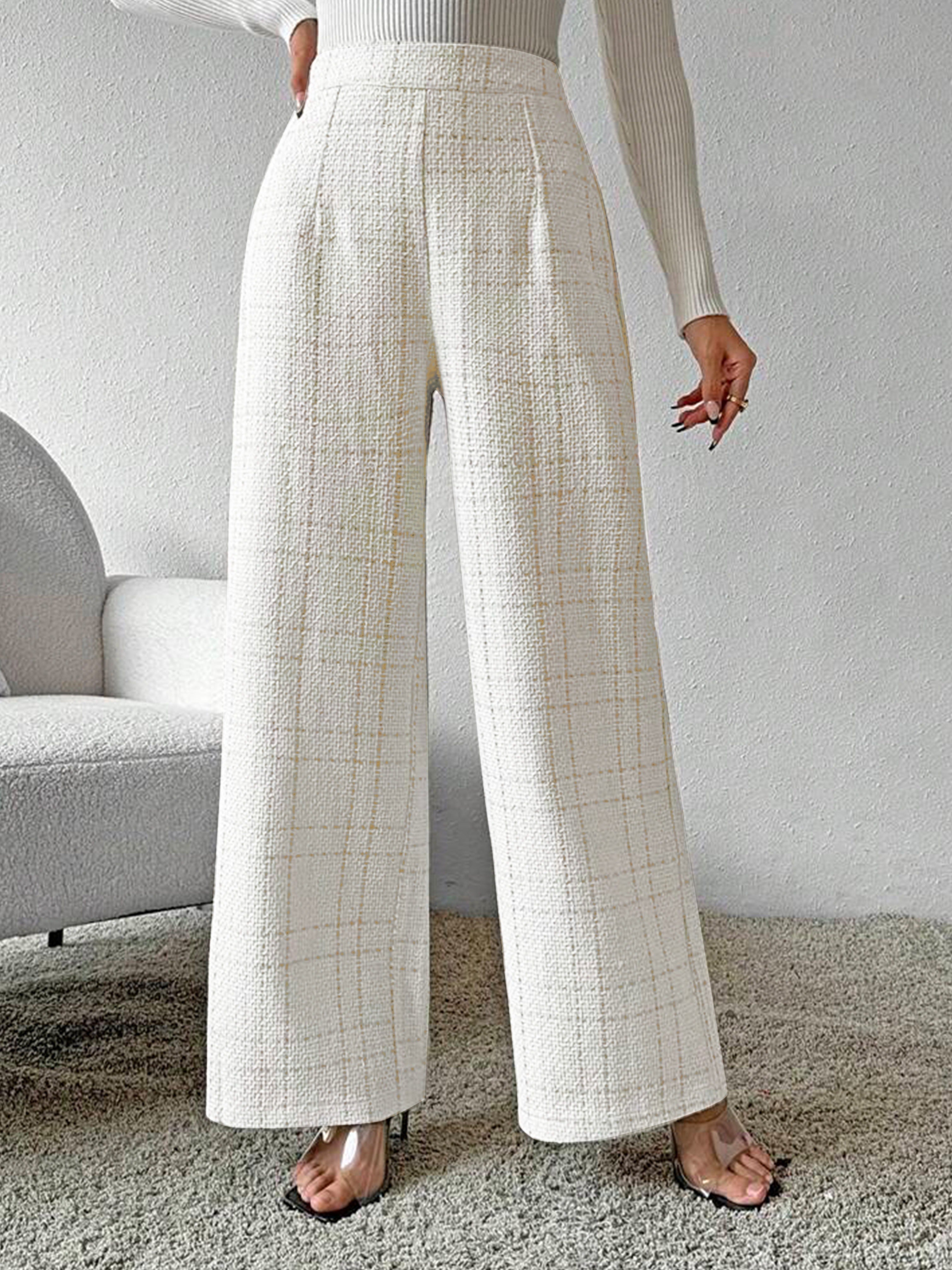 Jada - Modieuze geruite gebreide straight leg dames broek