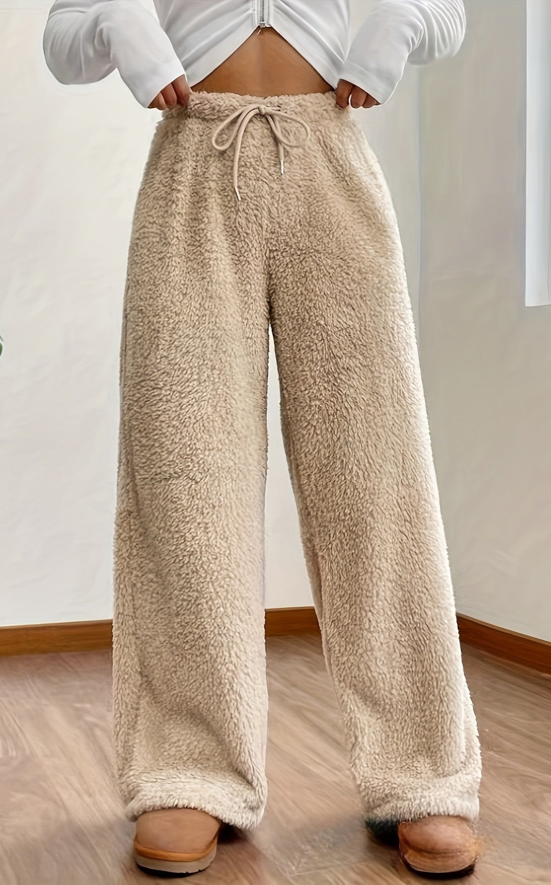 Emma - Stijlvolle fuzzy sherpa straight leg dames broek