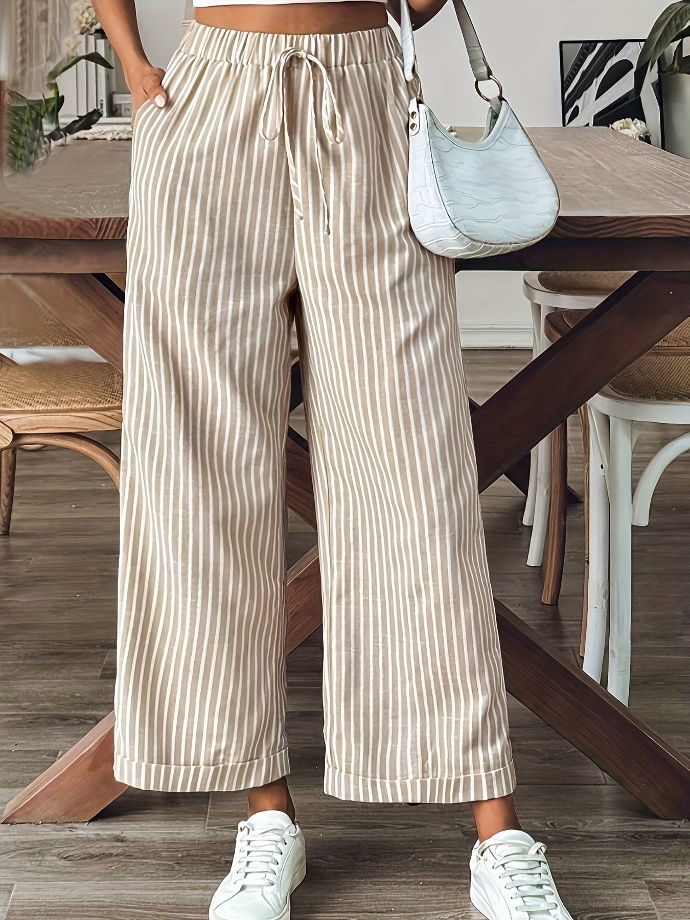 Elin - Stijlvolle gestreepte wide leg dames broek