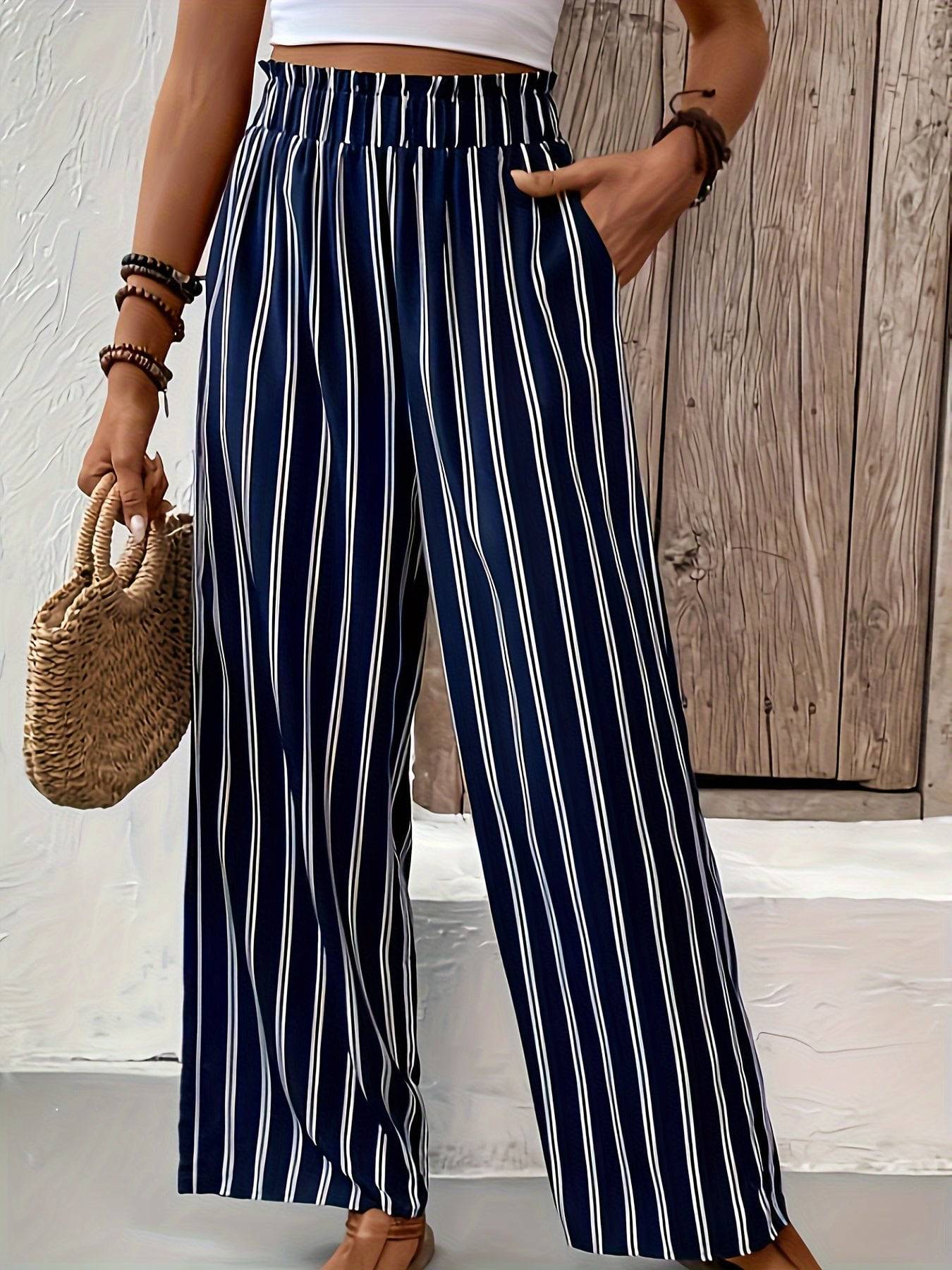 Nora - Straight leg gestreepte dames broek met elastiek